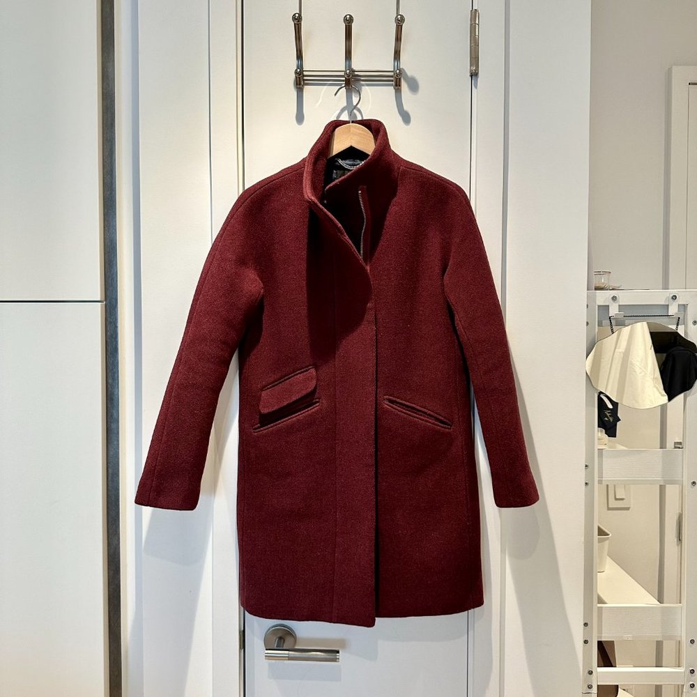 Cocoon coat in Italian stadium-cloth wool - Heather Fire Red